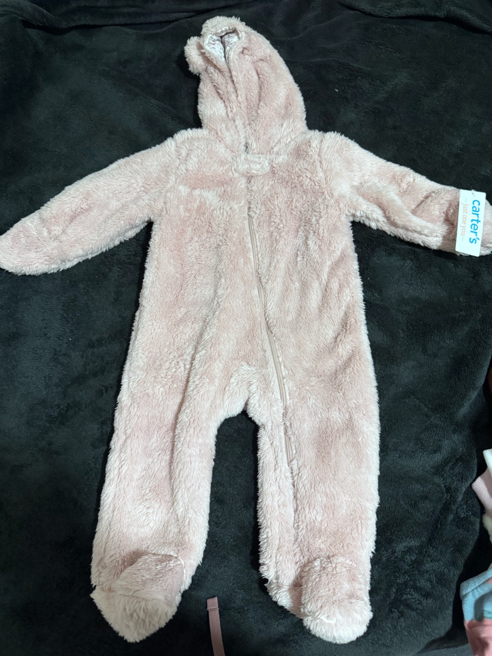 Carter's Blush Pink Plush Hooded Footed Baby One-Piece
